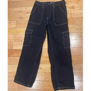 BDG Urban Outfitters Women’s Wide Leg Cargo Pockets Skate Jean Black Denim Sz 29